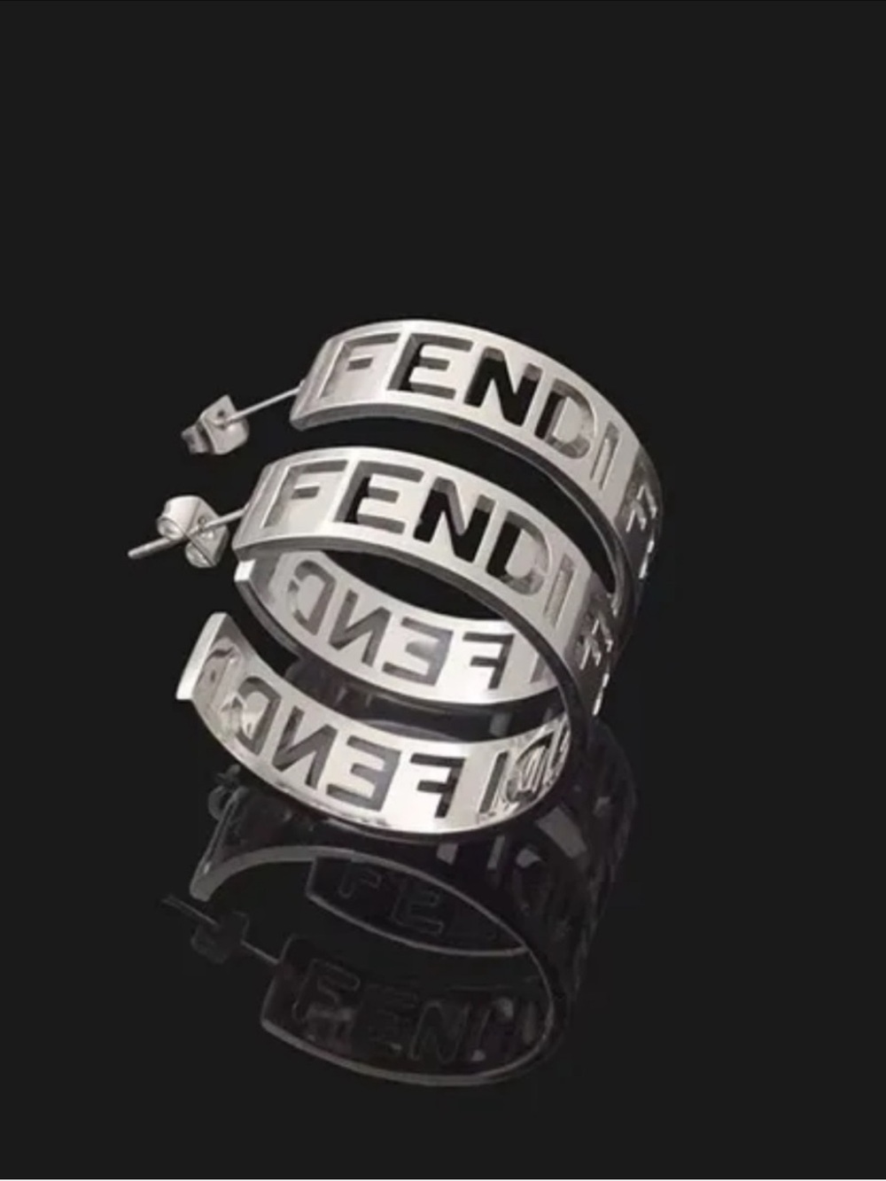 Fashion Jewelry Silver Plated Cut-Out Logo F-Luxury Hoop Earrings